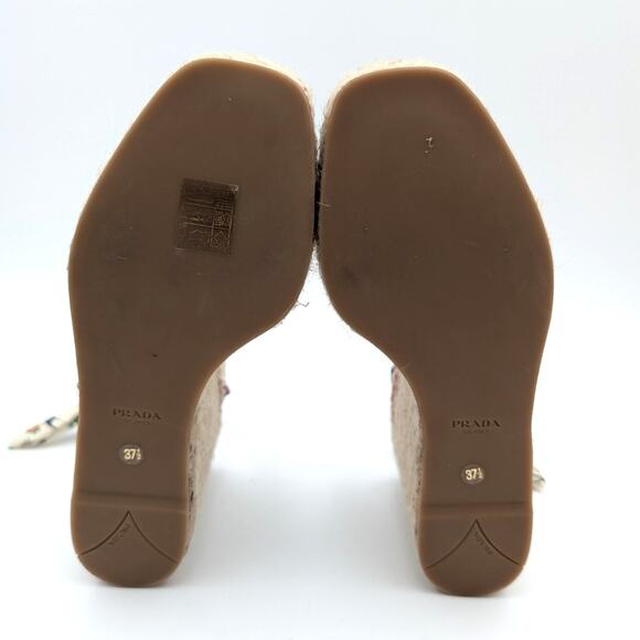 Prada Floral Wedge Espadrille Platform Sandals Self-Tie Accent Size US7.5 EU37.5 - Picture 8 of 13